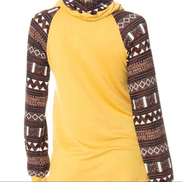 Mustard Aztec Print Long Sleeve Cowl Neck - Picture 4 of 5